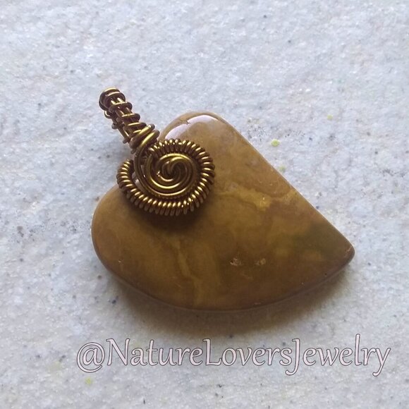 Asymmetrical Ocean Jasper Heart Pendant! Sage & Hunter Green ~ Wire Wrapped Bail - Picture 1 of 9